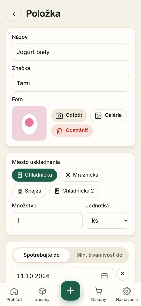 Formulár položky